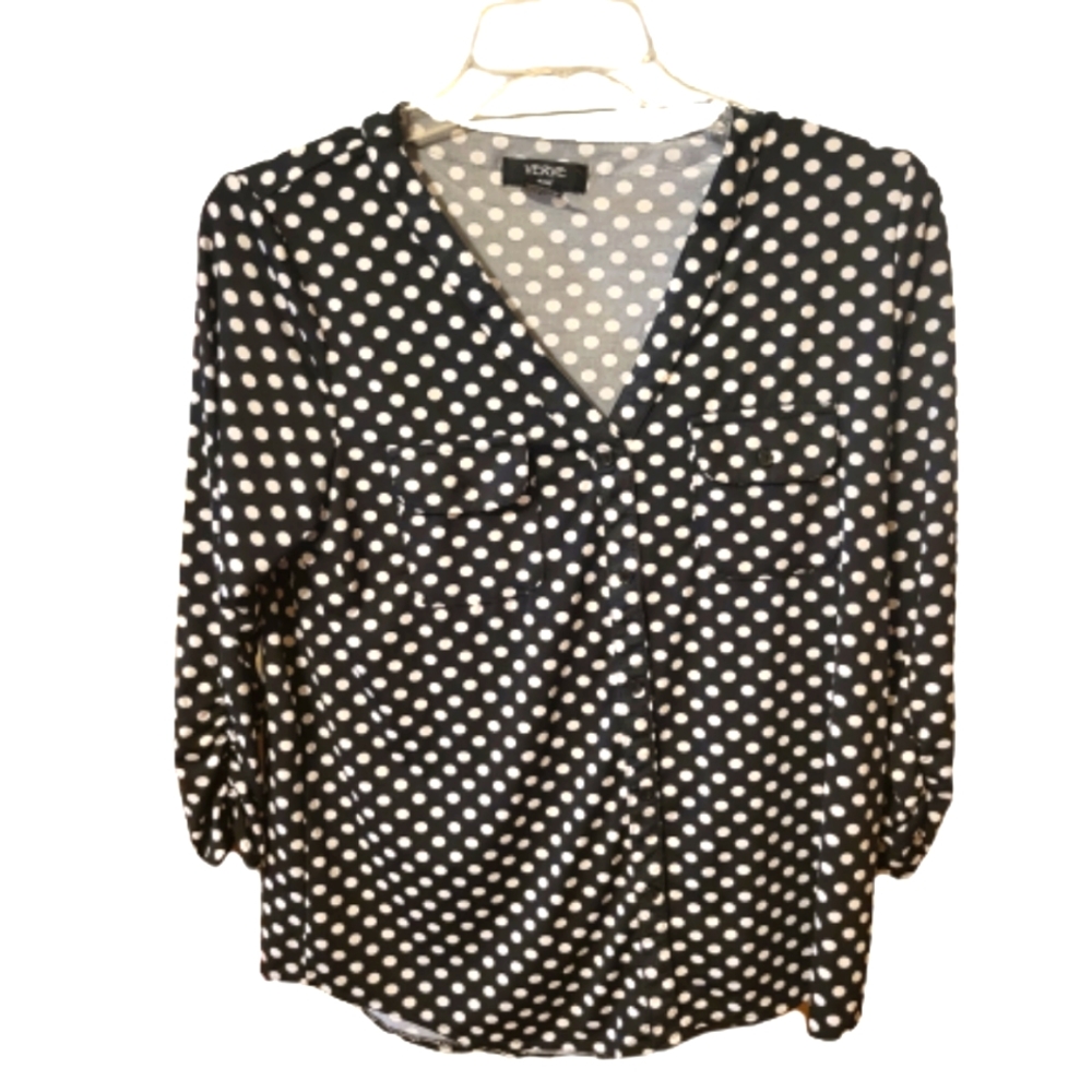 Verve Ami polka-dot black and white Blouse.  V neck.  Large